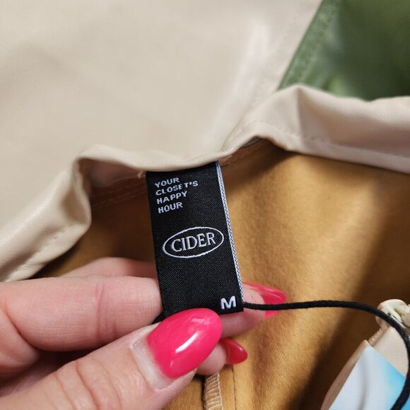 NWT Cider Faux Leather Slit Trousers Pants Green Beige Y2K 90s Women's M - Picture 9 of 9